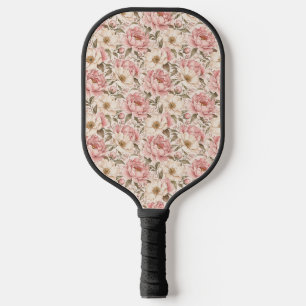 Vintage Blooming Peonies Pattern Pickleball Paddle