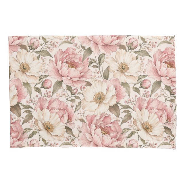 Vintage Blooming Peonies Pattern Pillowcase (Front)