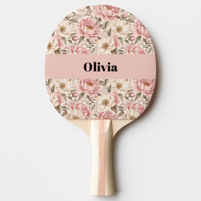 Vintage Blooming Peonies Pattern Ping Pong Paddle (Front)