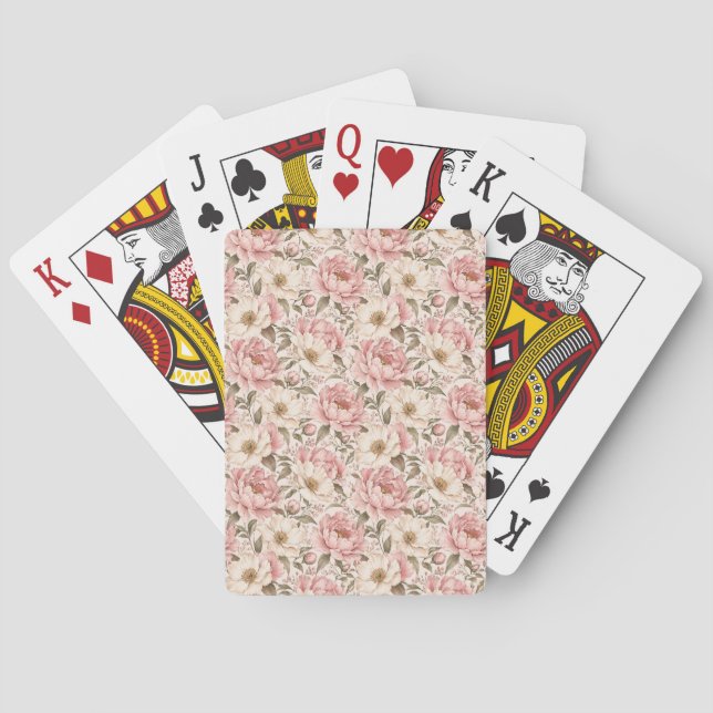 Vintage Blooming Peonies Pattern Playing Cards (Back)