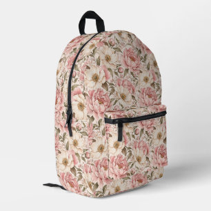 Vintage Blooming Peonies Pattern Printed Backpack