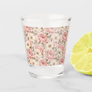 Vintage Blooming Peonies Pattern Shot Glass