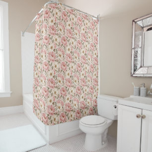 Vintage Blooming Peonies Pattern Shower Curtain