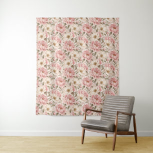 Vintage Blooming Peonies Pattern Tapestry