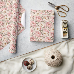 Vintage Blooming Peonies Pattern Wrapping Paper