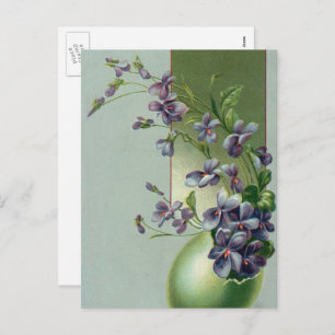 Vintage Blooming Purple Flowers in an Easter Egg Holiday Postcard
