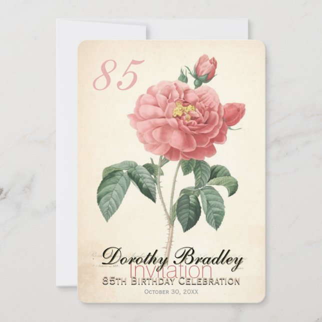Vintage Blooming Rose 85th Birthday Celebration FC Invitation (Front)