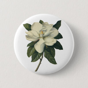 Vintage Blooming White Magnolia Blossom Flowers 6 Cm Round Badge