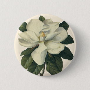 Vintage Blooming White Magnolia Blossom Flowers 6 Cm Round Badge