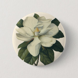 Vintage Blooming White Magnolia Blossom Flowers 6 Cm Round Badge