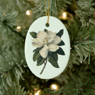 Vintage Blooming White Magnolia Blossom Flowers Ceramic Tree Decoration