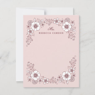 Vintage Blooms Floral Stationery Card - Pink