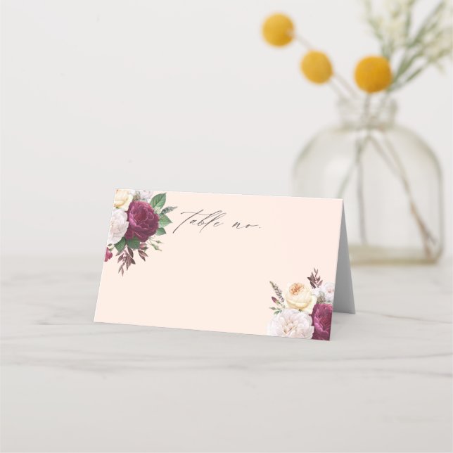 Vintage blooms floral wedding place card (Front)