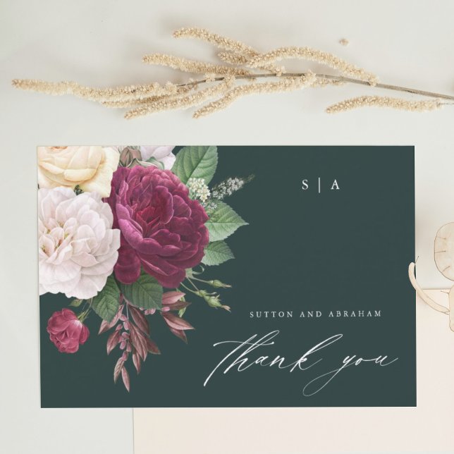 Vintage blooms floral wedding thank you card (Creator Uploaded)
