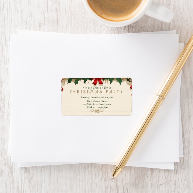 Vintage Blooms: Retro Christmas Address Label (Insitu)
