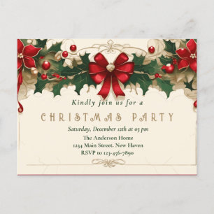 Vintage Blooms: Retro Christmas Invitation