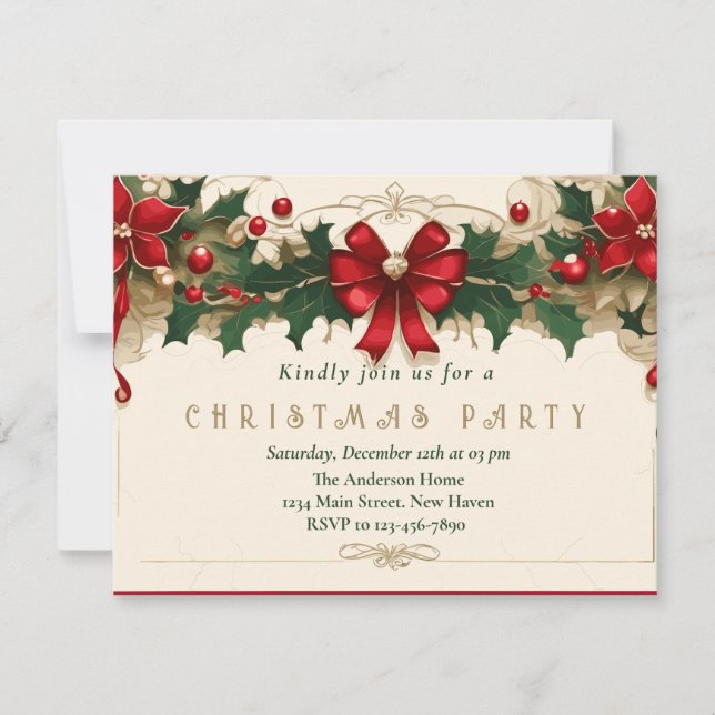 Vintage Blooms: Retro Christmas Invitation (Front)