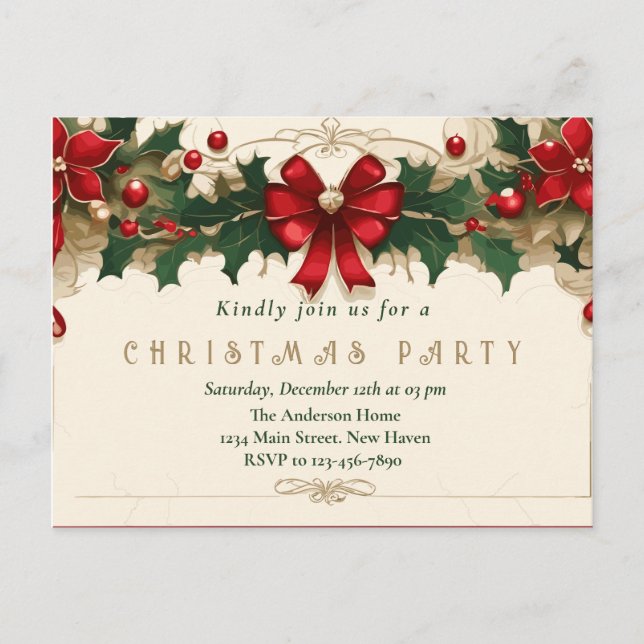 Vintage Blooms: Retro Christmas Invitation (Front)