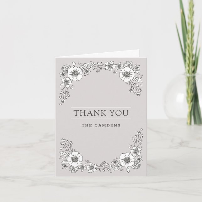 Vintage Blooms Wedding Thank You Card - Grey (Front)