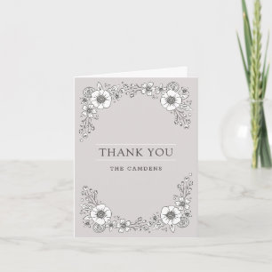 Vintage Blooms Wedding Thank You Card - Grey