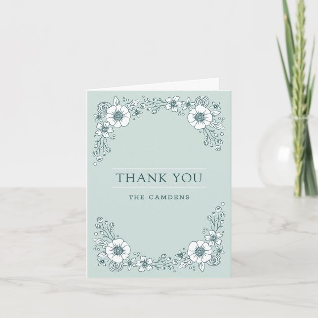Vintage Blooms Wedding Thank You Card - Teal (Front)