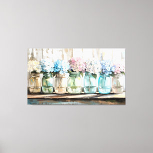 Vintage Blossom Hydrangea Mason Jars Canvas Print