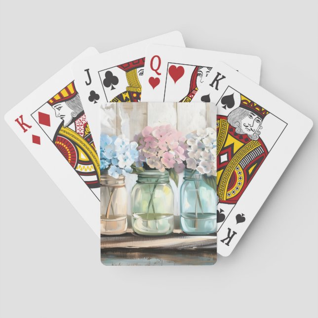 Vintage Blossom Hydrangea Mason Jars Playing Cards (Back)