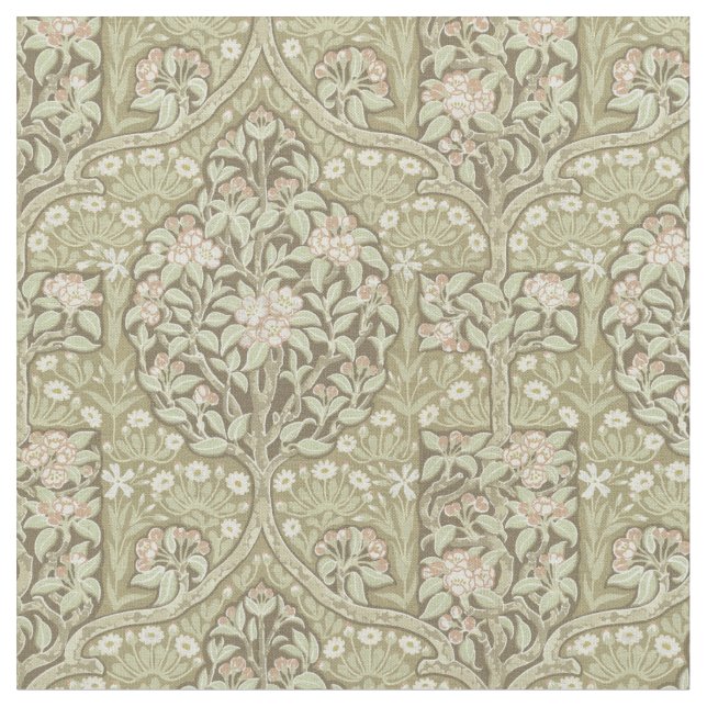 Vintage Blossoming  Cherry Trees Pattern Fabric (Close Up)