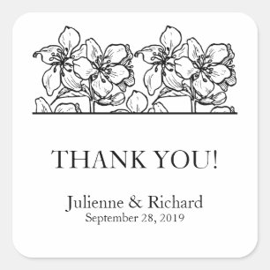Vintage Blossoms   Black and White Wedding Favour Square Sticker