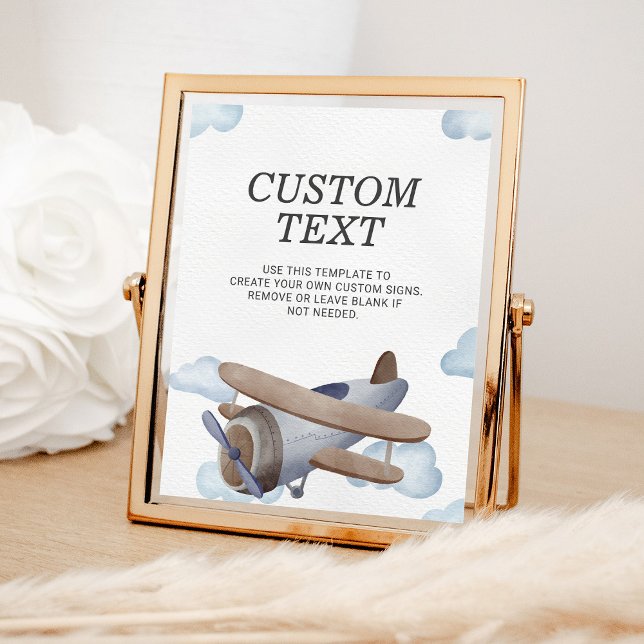 Vintage Blue Aeroplane Birthday Party Custom Sign (Creator Uploaded)