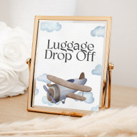 Vintage Blue Aeroplane Luggage Drop Off Party Sign
