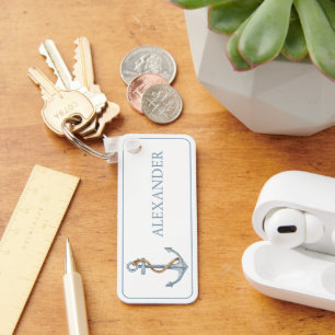 Vintage Blue Anchor With Rope Personalised Key Ring