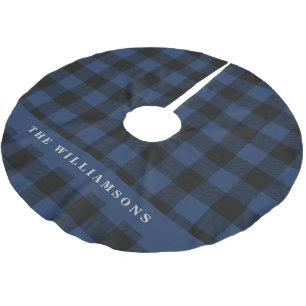 Vintage Blue and Black Buffalo Plaid Personalised  Brushed Polyester Tree Skirt