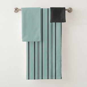 Vintage Blue and Black Stripes Bath Towel Set