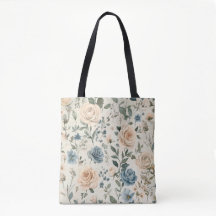 Vintage Blue and Blush Rose Floral