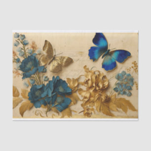 Vintage Blue and Gold Butterfly Decoupage Tissue Paper