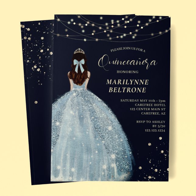 Vintage Blue and Gold Princess Quinceañera Invitation (Creator Uploaded)