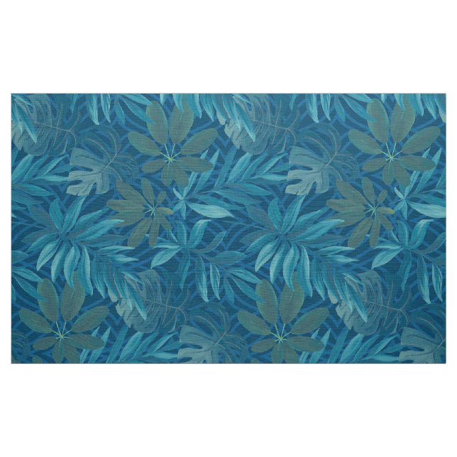 Vintage Blue and Green Tropical Leaf Fabric (Yard)