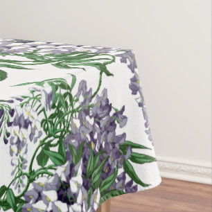 Vintage Blue and Lavender Wisteria Floral Pattern Tablecloth