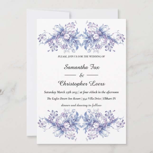 Vintage. Blue and lilac flowers Wedding  Invitation (Front)