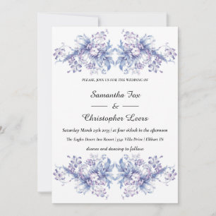 Vintage. Blue and lilac flowers Wedding Invitation
