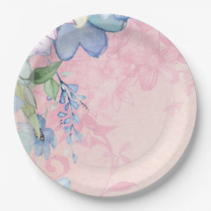 Vintage Blue and Pink Floral Paper Plate