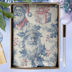 Vintage Blue and Red Santa Decoupage Tissue Paper