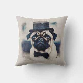 Vintage BLue and Red Tuxedo Pugs Portrait Pillow