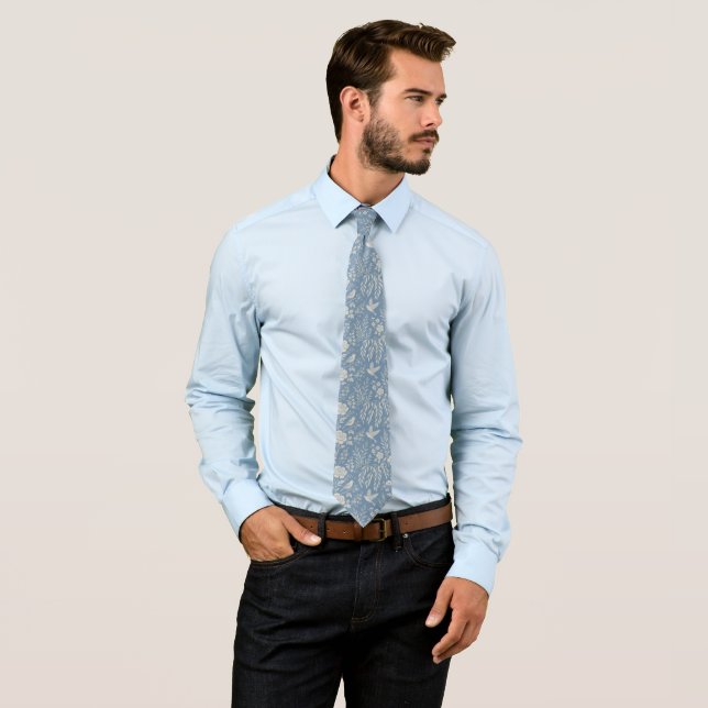 Vintage. Blue and White. Bird. Tie (In Situ)