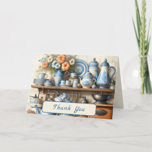 Vintage Blue and White Coffee Pots  Thank You Card