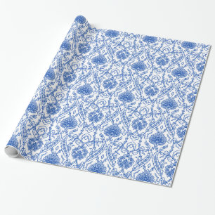 Vintage Blue and White Damask Pattern Wrapping Paper