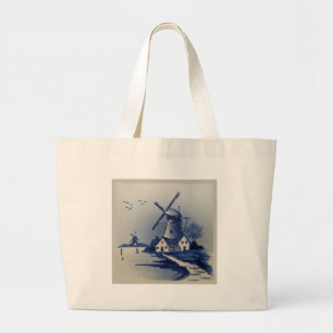 Vintage Blue and White Delft Large Tote Bag
