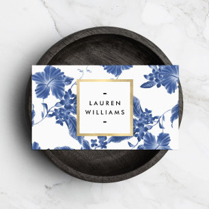 Vintage Blue and White Floral Pattern Business Card