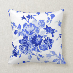 Vintage Blue and White Floral Pattern Cushion